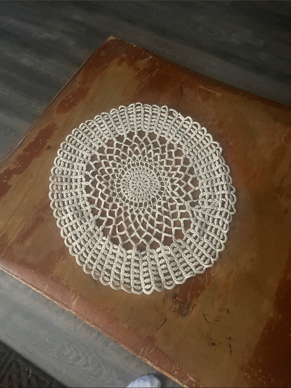 Handmade Crocheted Round Doily in Ivory